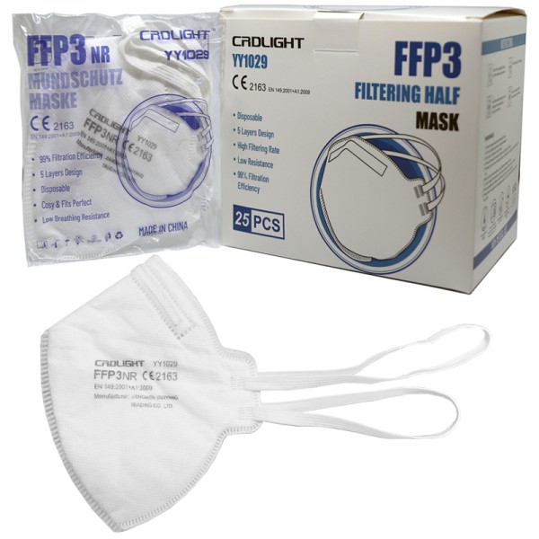 Mascaras FFP3 com certificado europeu CE (embolsadas individualmente - caixa de 25 unidades)
